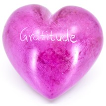 Vaneal Group Hand Carved Soapstone 2-Sided &quot;Gratitude&quot; Fuchsia Heart Paperweight - £7.95 GBP
