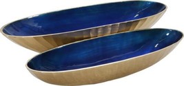 Decorative Serving Bowl GLAM Modern Contemporary Oval Blue Gold Set 2 A - $739.00