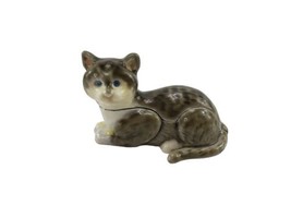 MONET Gray & White Cat Collectible Box Enamel Keepsake Trinket Box  - $19.75
