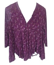 Terra &amp; Sky Womens 2X Purple Paisley Long-Sleeve Tunic With Ruffled Hem - $7.92