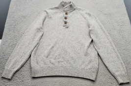 IZOD Sweater Mens Medium Gray Solid Knit Long Raglan Sleeve Mock Neck 1/4 Button - $23.05