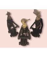 Indonesia Hand Carved Vintage Tribal Men On Scooters Wood Figures Set Of 3 - £55.00 GBP
