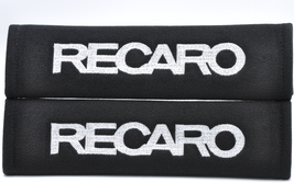2 pieces (1 PAIR) Recaro Embroidery Seat Belt Cover Pads (White on Black... - $16.99