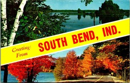 Dual View Banner Greetings From South Bend Indiana UNP Chrome Postcard C2 - £3.07 GBP