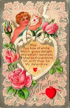 Cupid Heart Dove Lace Rose Poem 1910s Embossed Valentine Postcard - £5.52 GBP
