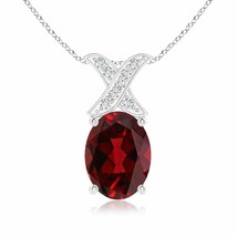 ANGARA 8x6mm Natural Garnet Pendant Necklace with Diamonds in Silver for Women - £160.87 GBP+