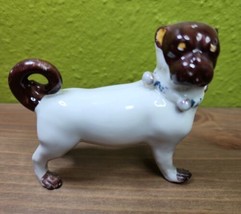 Antique Porcelain Small Standing Porcelain Pug Figurine Bells Facing Right - £179.10 GBP