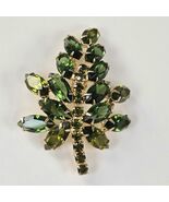 Large Green Rhinestone Brooch, Domed Vintage Schreiner Leaf Spray Pin - €73,41 EUR