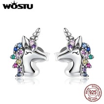 WOSTU 925 Silver Colorful Horse Stud Earrings Rainbow Animal Earrings For Women  - £17.98 GBP