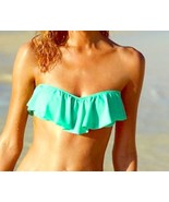 Victorias Secret Bandeau Bikini Top Medium Strapless Flounce Ruffle Blue Padded - $32.62