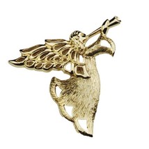 Vintage Gold Tone GERRYS Signed Angel Brooch Pin Playing Horn Flying  - £7.46 GBP