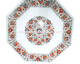 White Marble Coffee Table Top Hakik Inlay Marquetry Furniture Garden Decor H3010 - £720.14 GBP+