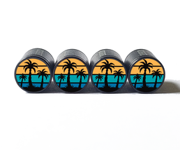 Palm Trees (Style 9) Tire Valve Caps - Black Aluminum - Set of Four - £12.48 GBP