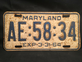 Old Vtg 1964 Maryland License Plate AE:58:34 Car Truck Van SUV Automobile - £31.81 GBP