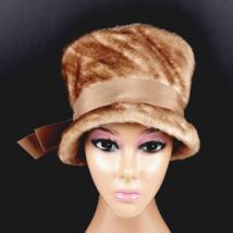 Vintage Womens Golden Brown Bucket Style Winter Hat Mohair Fur Insulated... - £18.13 GBP