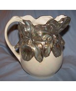 Vintage White &amp; Silver Floral Topped Unmarked Pitcher-7 inches tall - $61.68 CAD