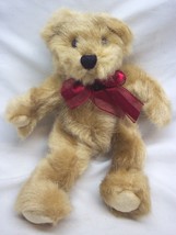 Burton + Burton TAN TEDDY BEAR W/ RED BOW 8&quot; Plush STUFFED ANIMAL TOY - £11.67 GBP