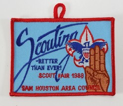 Vintage 1988 Sam Houston Scout Fair Button Tag Red Border Boy Scout Camp Patch - £9.19 GBP