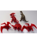 Vintage 5 Red &amp; Green Plastic Dinosaurs - $10.96 CAD