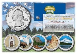 2010 Colorized USA National Parks 5 Quarters Set With Gift Box Certified - £12.58 GBP