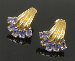14K GOLD - Vintage Oval Tanzanite Fluted Dome Drop Earrings - GE154 - £314.15 GBP