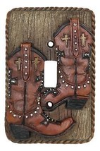 Set of 2 Rustic Western Cowboy Boots Faux Wood Wall Single Toggle Switch... - $24.99