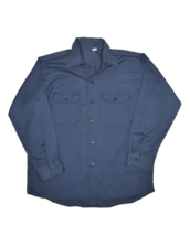 Vintage 80s Work Shirt Mens L Navy 100% Cotton Twill Long Sleeve Button Up - £19.67 GBP