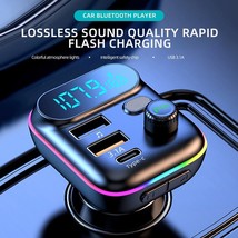 Car Bluetooth 5.0 FM Transmitter Fast USB Type C Car Charger Colorful Ha... - $10.99