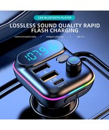 Car Bluetooth 5.0 FM Transmitter Fast USB Type C Car Charger Colorful Ha... - £8.60 GBP