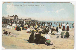 Beach Crowd Brighton Beach New York 1910c postcard - $5.45