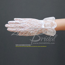 Stretch floral lace gloves for girl with lace ruffle trim Wrist Length 2BL - £11.00 GBP