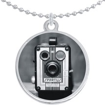 Old Camera Black White Round Pendant Necklace Beautiful Fashion Jewelry - £8.58 GBP