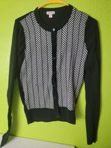 Merona XS Button Up Sweater Black White Striped Womens Long Sleeve - $22.11