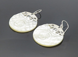 925 Sterling Silver - Mother Of Pearl Floral Carved Dangle Earrings - EG3085 - £38.02 GBP