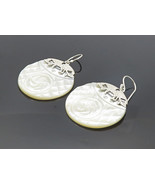 925 Sterling Silver - Mother Of Pearl Floral Carved Dangle Earrings - EG... - £37.81 GBP
