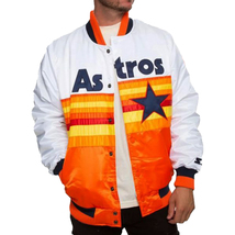 Houston Astros White and Orange Bomber Starter Satin Jacket - £66.84 GBP