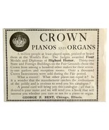 Crown Piano Organ Worlds Fair 1894 Advertisement Victorian Instrument AD... - $27.41 CAD