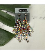 Partners Womens Vintage 90s Chandelier Dangle Beaded Earrings NOS Rainbo... - $369.71 MXN