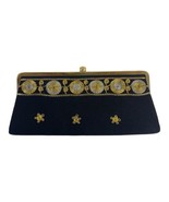 Vintage Frame Clutch Wallet Bag Black Embroidered Gold Thread Floral Black - $26.17