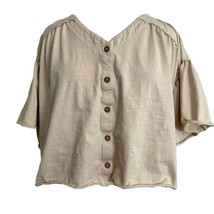 Chelsea &amp; Violet Womens Cropped Top Size Medium Cream Bell Sleeves Button  - £11.64 GBP