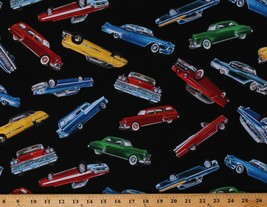 Cotton Classic Cars Antique VIntage Vehicles Black Fabric Print by Yard D771.56 - £12.74 GBP