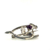 Vintage Sign Sterling WB&#39;s Ward Bros Lucky Celtic Thistle Amethyst Glass Brooch - £29.27 GBP