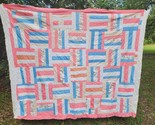 Vintage Handmade Quilt Topper - HUGE 70&quot; x 88&quot; Blue/Pink/White - Great D... - $48.48