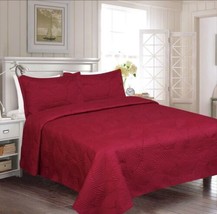 Cora Burgundy Color Super Soft Plush Bedspread Set 3 Pcs King Size - £51.43 GBP