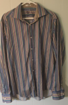 Bugatchi Uomo Button Up Shirt Size Large Striped Long Sleeve Relaxed Fit Mens - £19.46 GBP