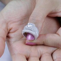 2Ct Round Brilliant Cut Moissanite Halo Engagement Ring Set 14K White Gold Over - £80.43 GBP