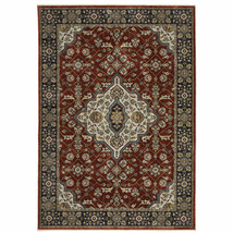 7 X 10 Red and Ivory Oriental Power Loom Area Rug With Fringe - €400,62 EUR