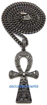Ankh Necklace Medium Egyptian &quot;Etched&quot; Pendant With 24&quot; 5mm Cuban Chain Cross - £12.84 GBP