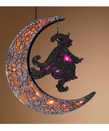 11.3&quot; HANGING B/O COLOR CHANGING LIGHTED BLACK GLITTERED HALLOWEEN MOON ... - £15.07 GBP