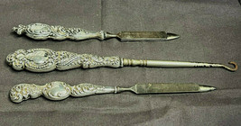 Old Victorian Scroll Repousse Sterling Silver .925 Handles Button Hook &amp;... - £63.71 GBP
